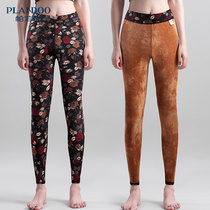 Palanto middle-aged and elderly warm pants plus velvet high waist mother printed thin cotton pants Winter fattening