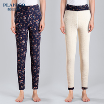 Palanto middle-aged and elderly cotton pants women plus velvet thickened winter high waist mother flower cotton pants Lamb hair wear warm pants