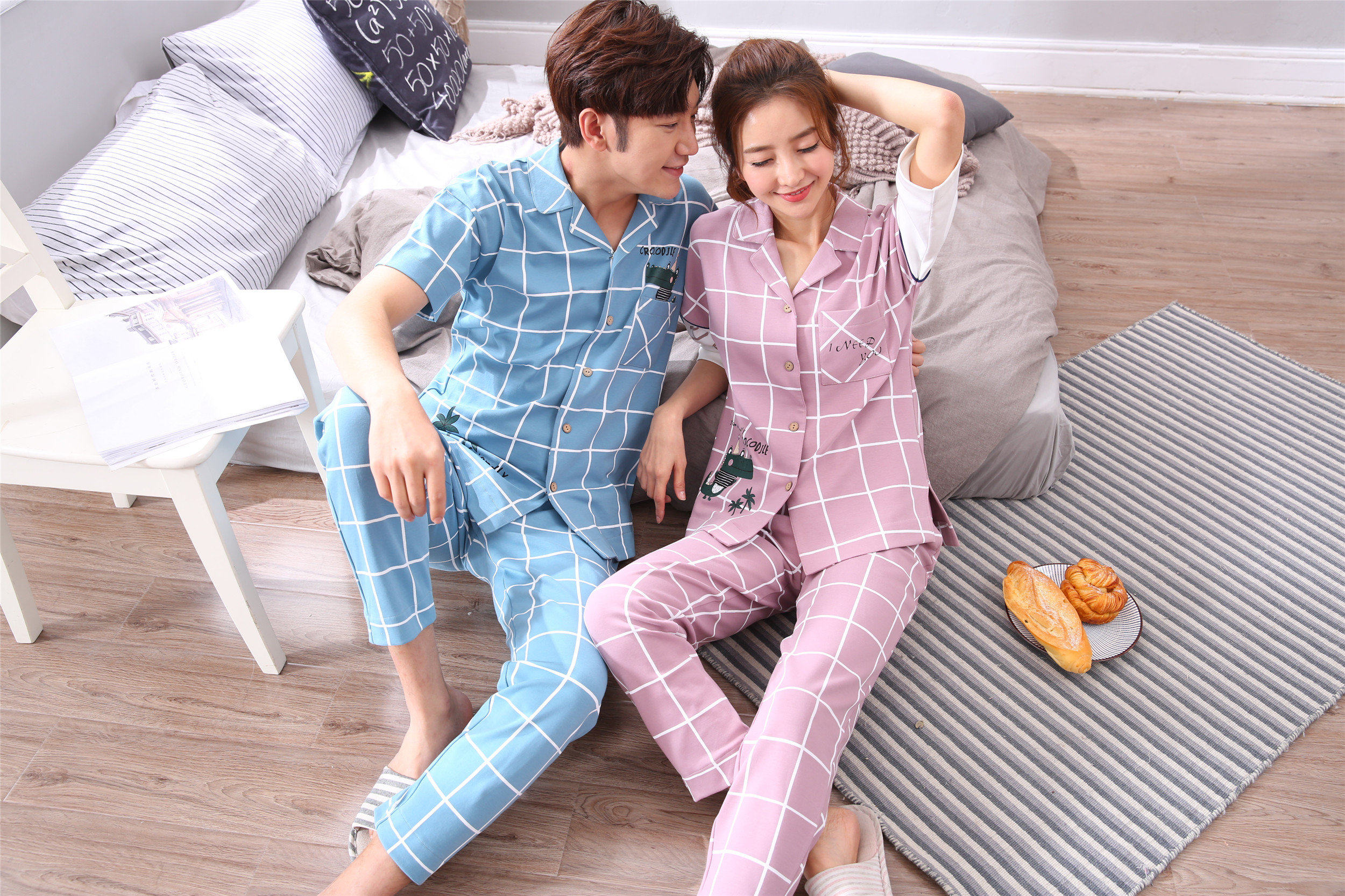 新款夏季睡衣男女68003男l-xxl52元68004女m-xl50元 短长纯棉情侣