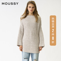 MOUSSY spring new solid color one-word collar horn sleeve rib knit sweater 010DAG70-5840