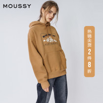 MOUSSY SPRING new HOODED letter printing KANGAROO POCKET BRUSHED off shoulder sweater female 028DA590-5180