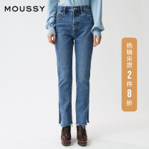 MOUSSY spring new high waist washed flash split casual jeans women 010DAG11-5340