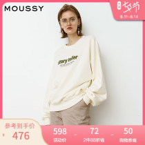 MOUSSY 2021 Spring and summer new round neck glasses-free 3D letter embroidery Slogan sweater 028ES590-0020