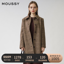 MOUSSY Spring and autumn new lapel retro plaid casual woolen coat jacket 010DAE30-5370