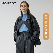 MOUSSY spring new vintage motorcycle wind PU leather casual jacket jacket female 010DAH30-5750