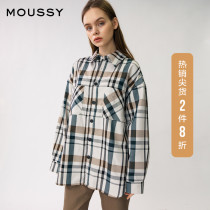 MOUSSY spring new lapel pocket plaid single breasted casual shirt women 028DA530-5280