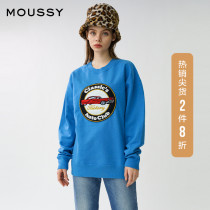 MOUSSY SPRING new round neck PATCH printing loose casual pullover sweater 010DAQ90-5560