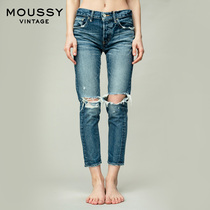 MOUSSY Vintage spring and Autumn new natural waist washed hole small feet jeans 010BAC11-2540