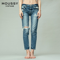 MOUSSY Vintage spring and Autumn new natural waist washed hole small feet jeans 010BAC11-2560