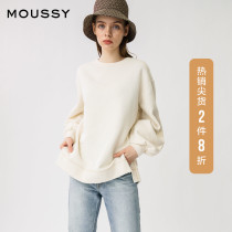 MOUSSY spring new solid color round neck lantern sleeve loose pullover sweater women 010DAE80-5790