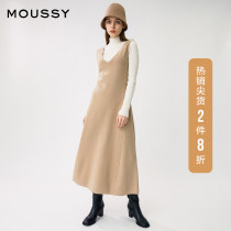 MOUSSY spring new solid color V-neck large swing casual knitted dress female 010DAW70-6140