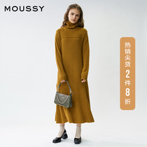 MOUSSY SPRING new high collar rib STITCHING LONG KNITTED DRESS female 010DAA70-6430