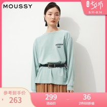 MOUSSY 2021 spring and summer new round neck letter printing loose long-sleeved T-shirt women 010090-0640