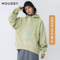 MOUSSY 2021 early spring new Mickey hot diamond letter embroidery hooded loose sweater 028ESY90-0000