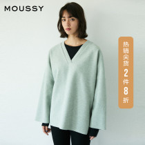 MOUSSY spring new simple solid color V-neck OFF-the-shoulder loose sweater 010DAW80-6090