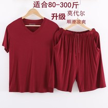Short sleeve T-shirt shorts set middle-aged pajamas home clothing modal plus fat plus size thin 200 jin loose