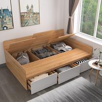 Tatami storage bed small apartment type 1 2 meters multifunctional storage storage storage bookshelf bed solid wooden bed 1 5 can be customized