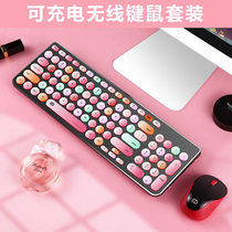 Futher Wireless Keyboard Mouse Rechargeable Keyrat Mute Silent Retro Punk Girl Hearts Girls Cute Office