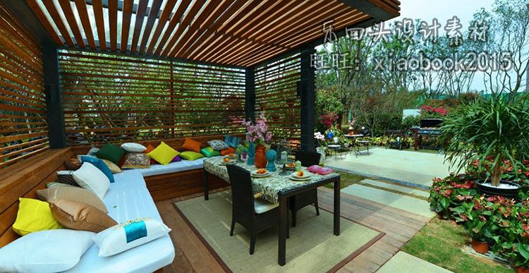 小院子日式庭院阳台阳光房景观设计效果图别墅花园装修图片实景图