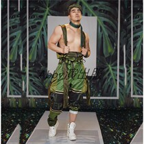 Bayi theme show Bar nightclub Mens and womens GOGO combination dance suit Muscle mens army green field performance suit