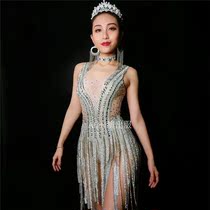 Female Singer Bar Nightclub Bright Drilling Iron Chain Streaming Suskirt Dance Performance Rework Punk Jazz Stage Performance Suit