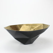 Nordic modern geometric origami black golden aluminum fruit plate model room living room coffee table light luxury flower decoration