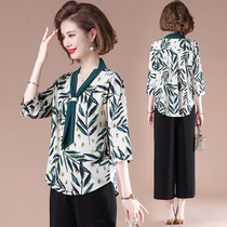 Mom summer suit middle-aged L qi fen xiu SHIRT chiffon blouse middle-aged womens sleeve shirt