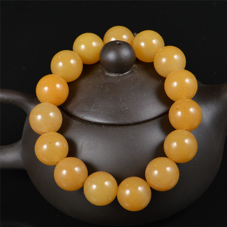 正品新疆金丝玉手串 天然玉石a货戈壁玉籽料12mm14mm圆珠手链男女_7折