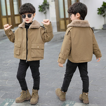 Korean boy winter outfit with velvet coat 2022 new tide winter thickening pie overcoming children's cotton top