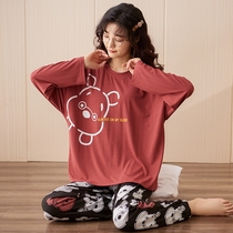 Sleepwear Spring Autumn Season Net Red Womens Long Sleeves Pure Cotton Casual All-cotton Cute Cartoon Lady Winter Home Suits Suit