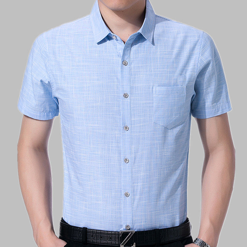 夏天男士短袖衬衫中年人上衣30-40岁纯棉薄款夏装半袖寸衫衣服35