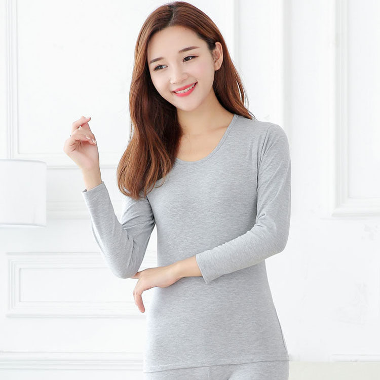 女士纯棉秋衣单件秋冬保暖全棉薄款基础圆领打底衫内衣上装粉红色