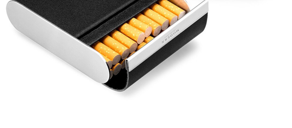 德国modern超薄便携翻盖真皮烟盒创意不锈钢牛皮10/16/20支装烟盒_7折
