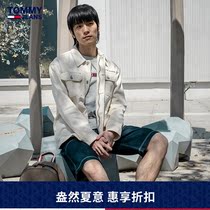 Tommy Mens Fashion Spring Autumn Trend Casual Embroidered Multi-Pocket Turnover Denim Jacket Jacket DM0DM08036