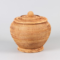Home handmade vines with lid Vietnamese rattan cheater tea tea set tea leaf pot creative tea table snacks storage basket for home handmade vines