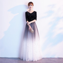 Black chorus conductor performance costume female 2021 New banquet host party evening dress dress long