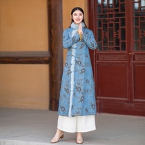 Chinese style cotton linen cotton clothes women autumn and winter Tang Chinese retro National Womens cheongsam top thick cotton coat