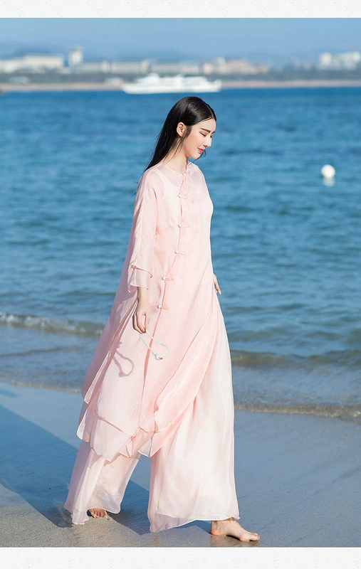 Mùa hè của phụ nữ Trung Quốc Zen phụ nữ cải tiến Hanfu Sườn xám Bộ váy hai mảnh phong cách Trung Quốc Dịch vụ trà - váy đầm