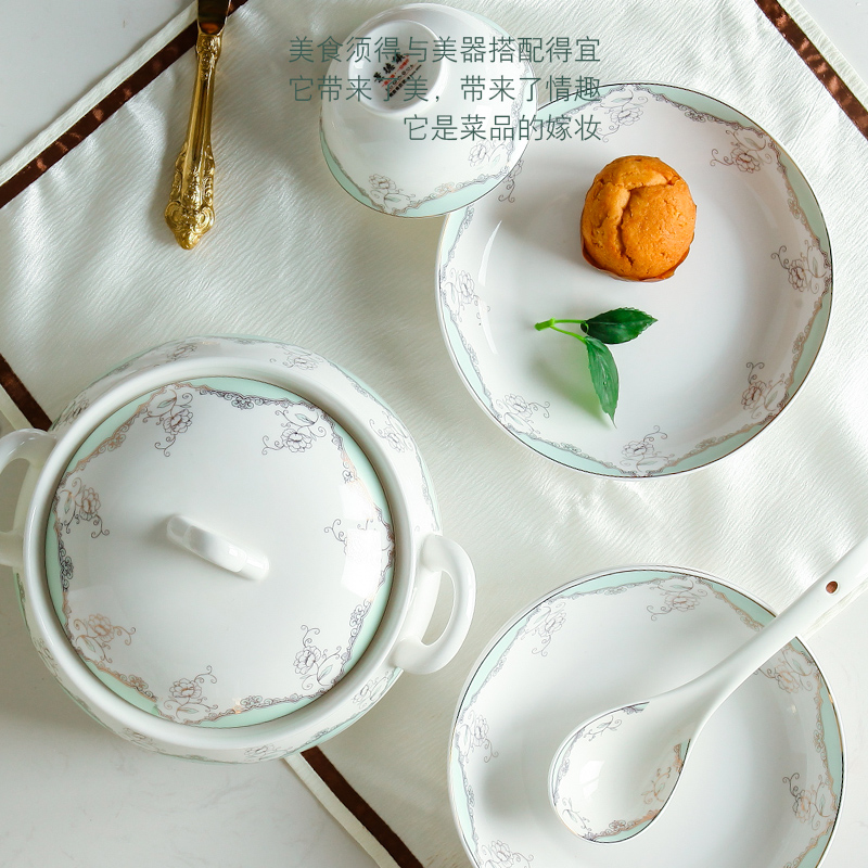 Dishes suit household Korean contracted jingdezhen bowls of ipads plate tableware suit Chinese chopsticks at up phnom penh