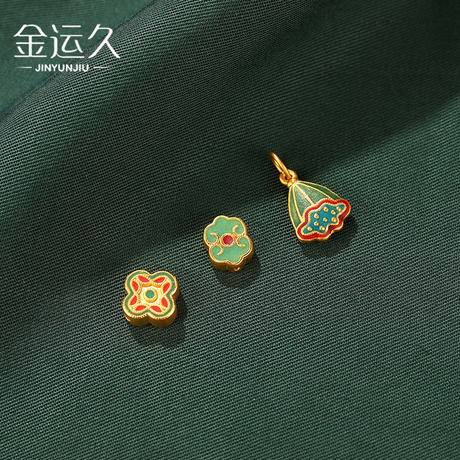 Ancient handmade gold lotus pendant 999 pure gold enamel auspicious clouds four-leaf flower transfer bead Passepartout diy bracelet Ancient handmade gold lotus pendant 999 pure gold enamel auspicious clouds four-leaf flower transfer bead Passepartout diy bracelet