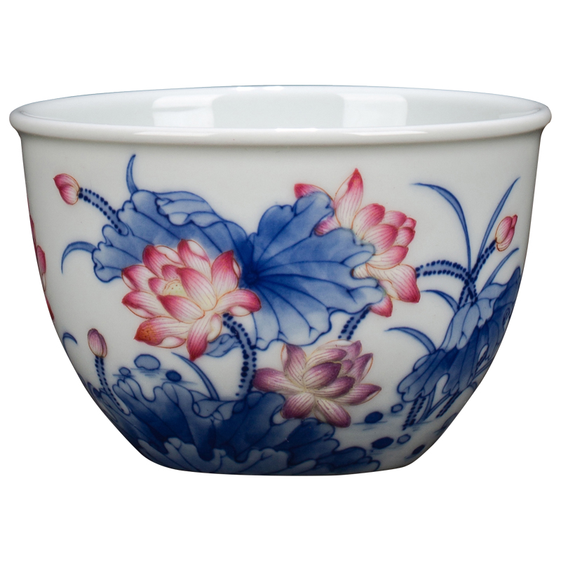 Colored enamel blue and white master cup personal special hand made lotus cup tea ceramic cups large - sized kung fu tea cups