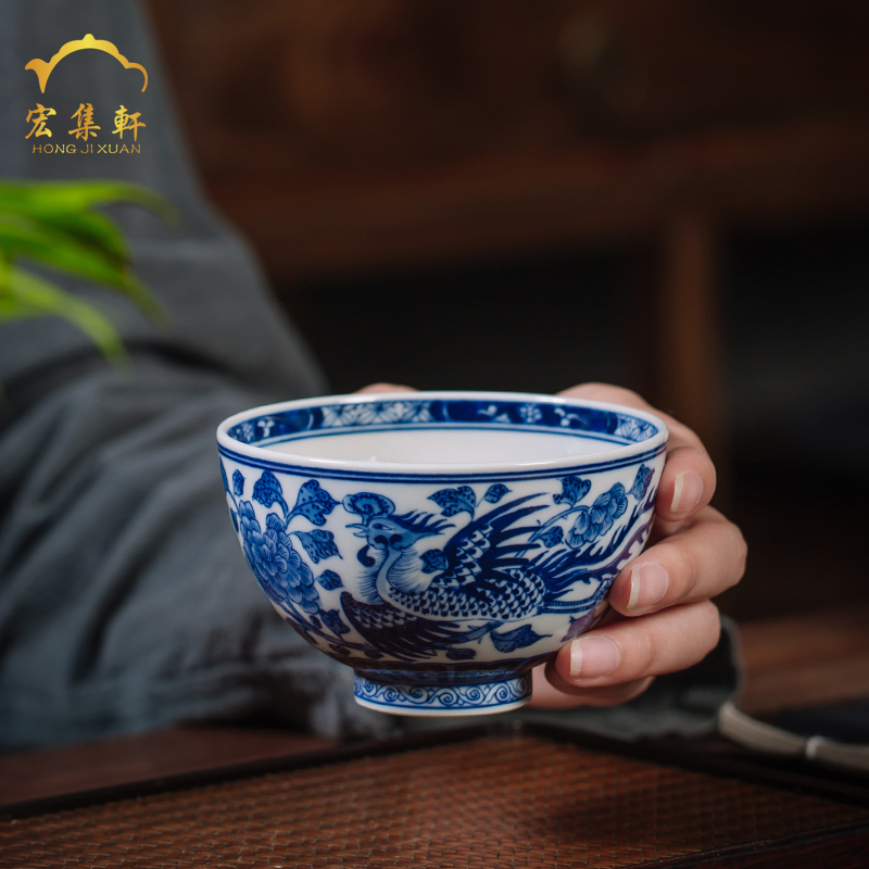 Blue and white maintain longfeng cup jingdezhen ceramic cups all hand - made master cup single CPU kung fu tea sample tea cup