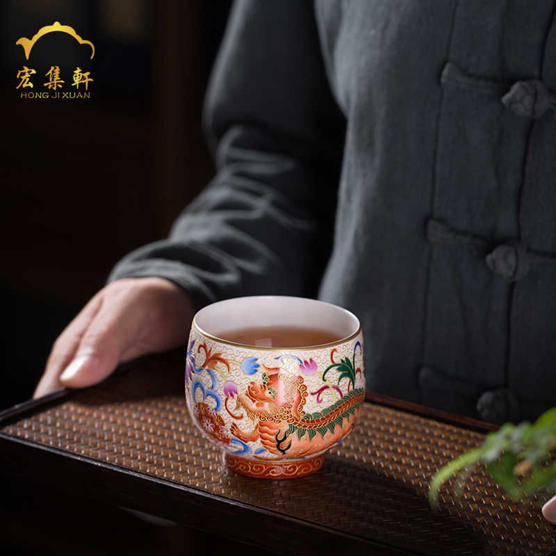 Jingdezhen ceramic kung fu tea set hand - made ceramic sample tea cup high - end wire inlay enamel see CPU master cup single CPU
