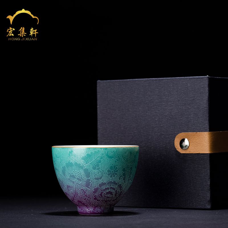 The Master cup noggin carmine pick flowers, jingdezhen ceramic sample tea cup single CPU pastel gradient kung fu tea cups