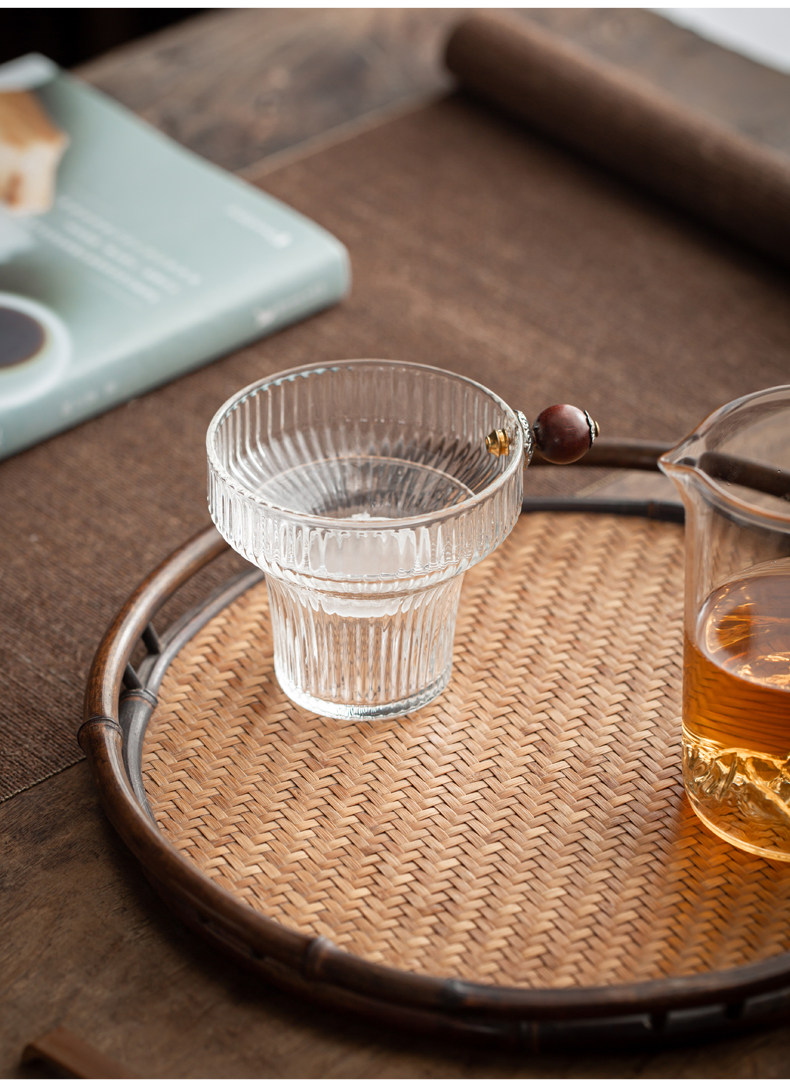 新中式锤纹玻璃茶漏茶滤耐热功夫茶具配件创意绿珠木珠茶叶过滤网