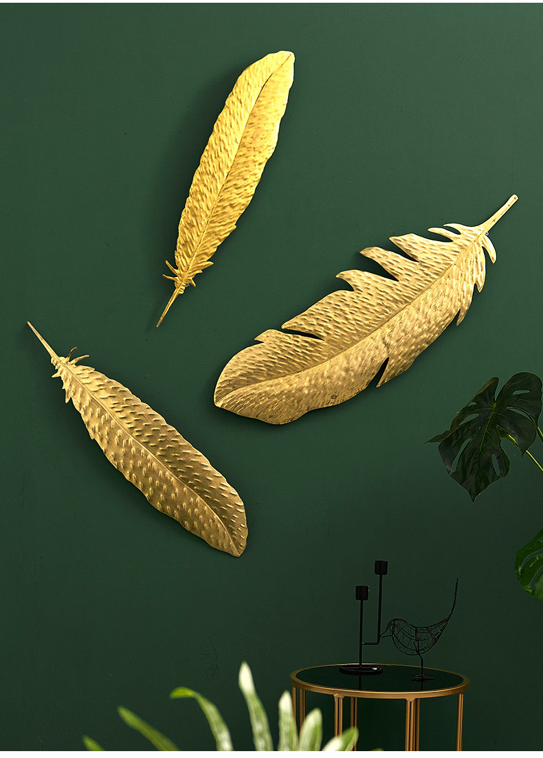 北欧墙面壁挂客厅玄关电视背景墙铁艺金色羽毛创意欧式家居装饰品
