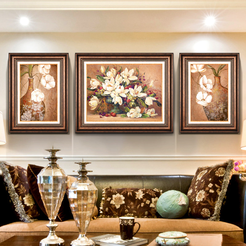 客厅装饰画欧式餐厅玄关三联画组合挂画沙发背景墙壁画美式油画