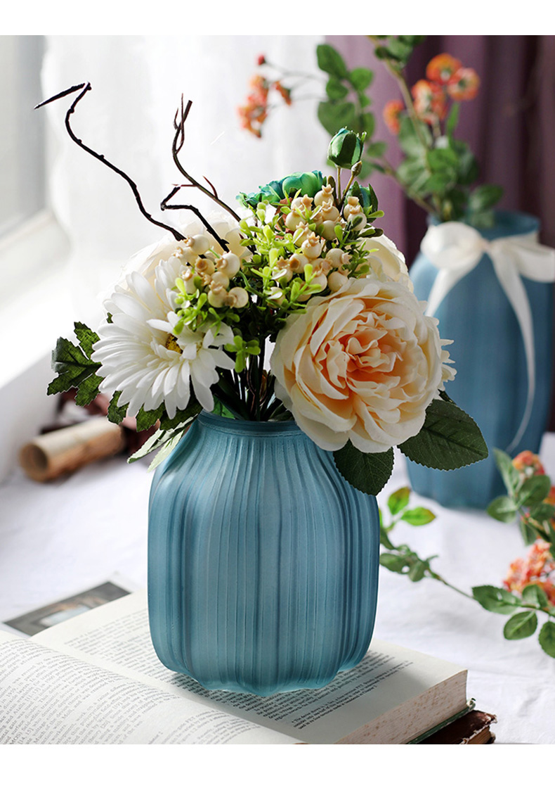 欧式磨砂玻璃花瓶彩色客厅摆件插花瓶办公室水培瓶百合干花饰品瓶