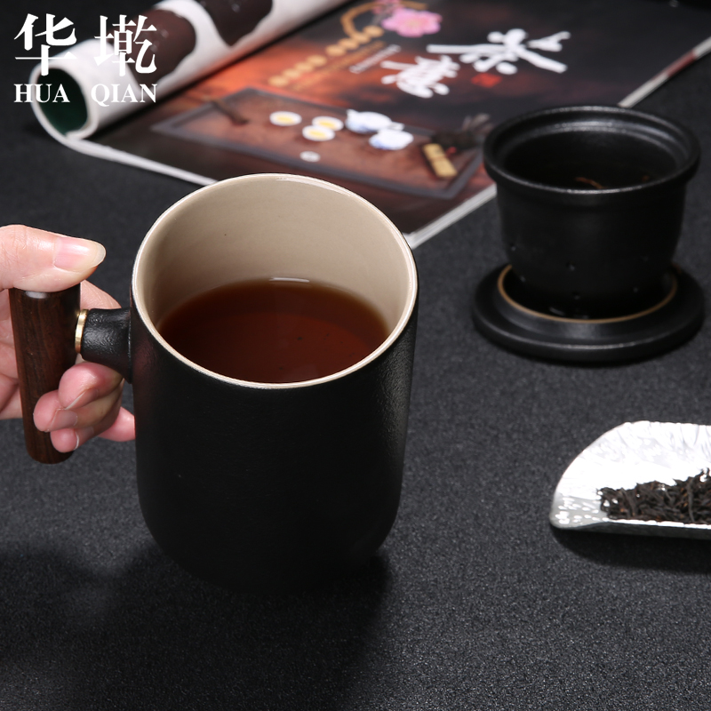 China Qian black pottery tea mugs custom filter with cover household ceramic cups water glass office tea cups