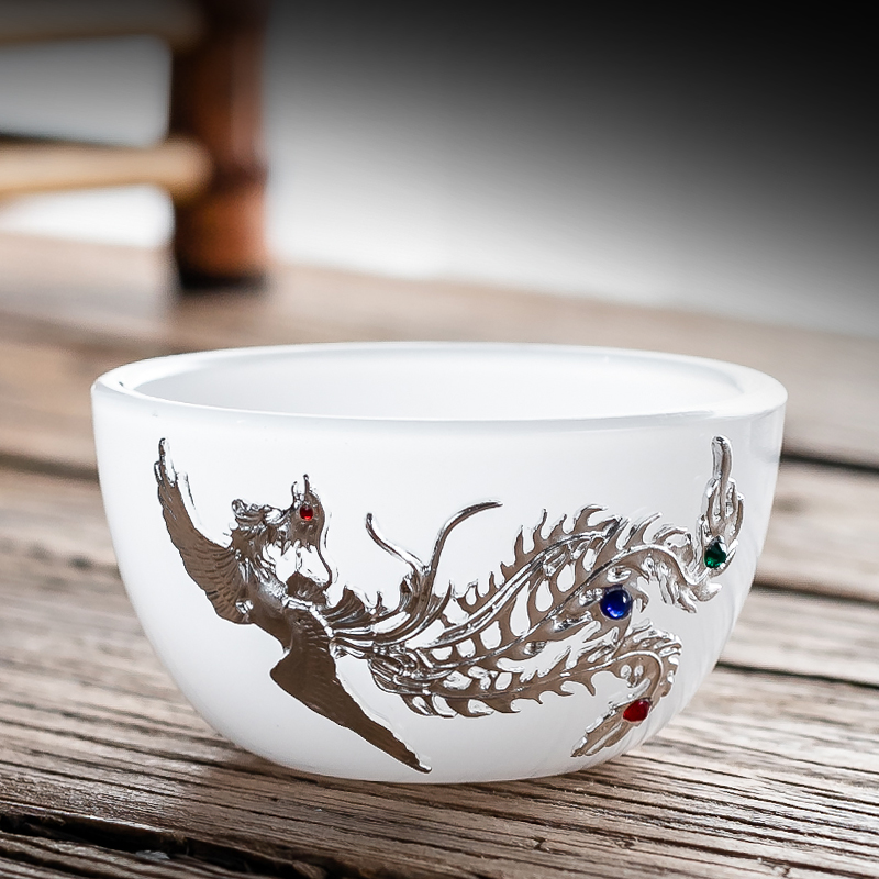 Silver white porcelain sample tea cup coloured glaze jade jade porcelain cups heat - resistant glass building master cup single CPU kung fu tea set